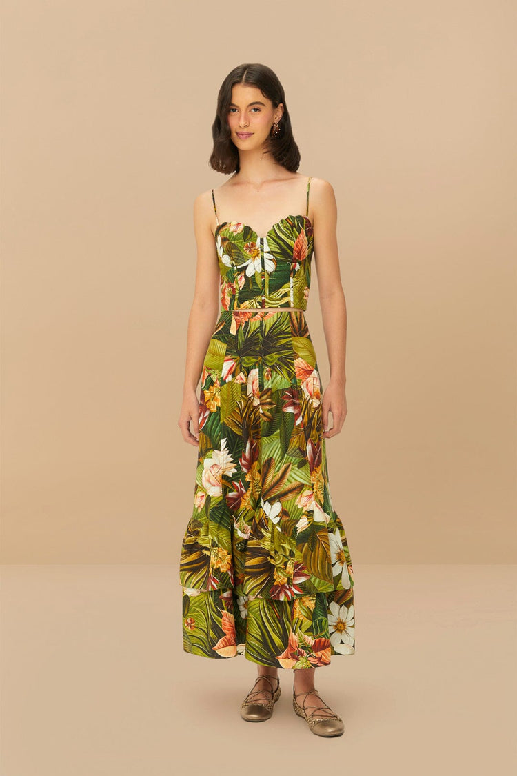 knee length dresses for ladies Farm Rio Printed Lenzing Ecovero Viscose Midi Dress