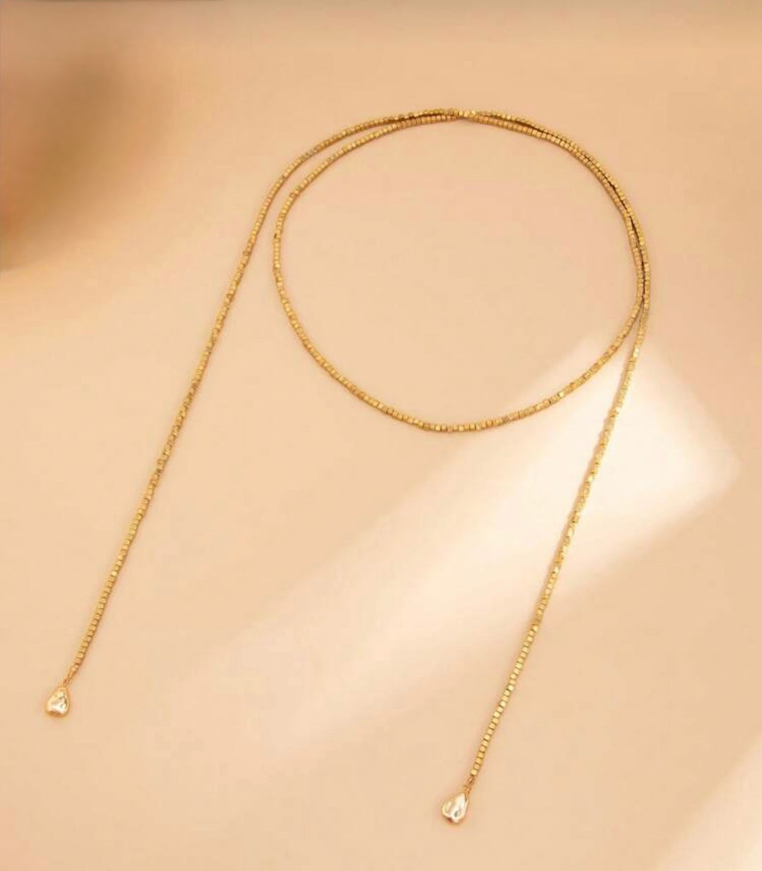 Gold Beaded Wrap Necklace