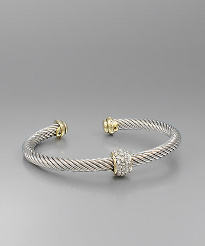 Cable Cuff Bracelet With Crystal Paved Center