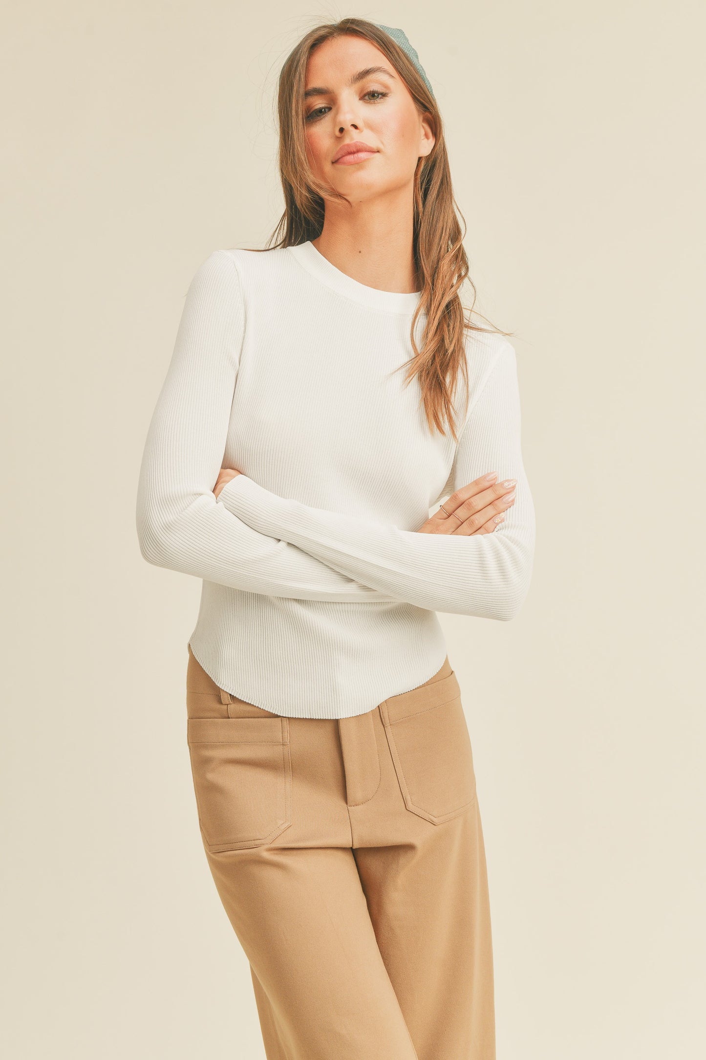 RIBBED LONG SLEEVE TOP