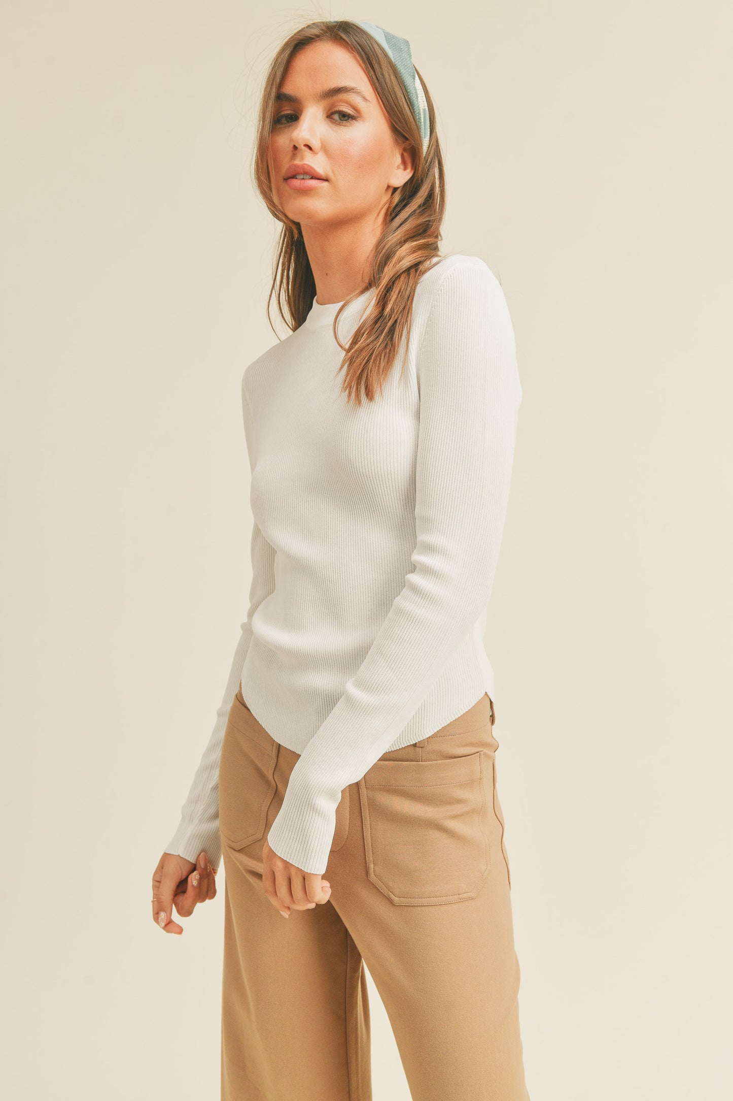 RIBBED LONG SLEEVE TOP