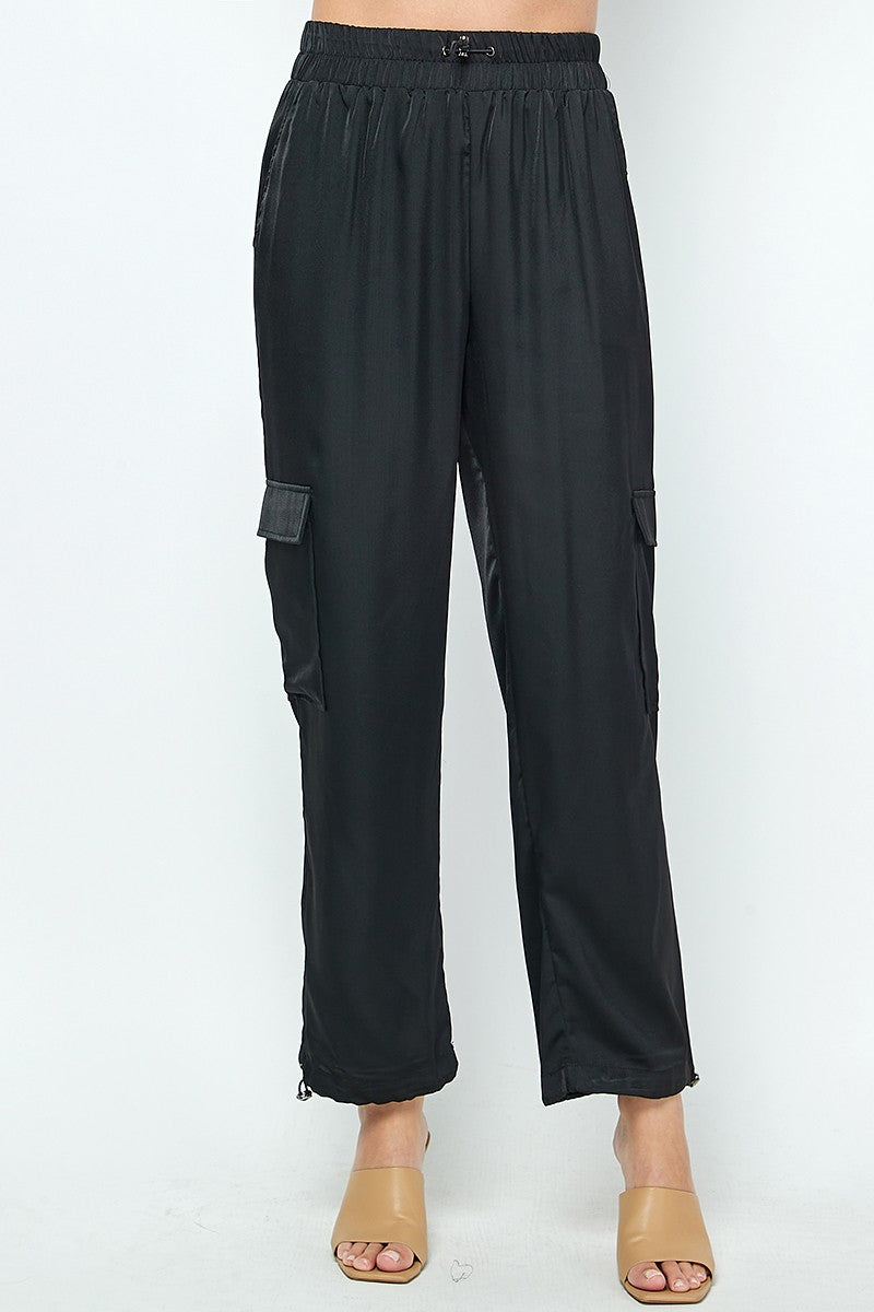 ELASTIC DRAWSTRING SATIN JOGGER PANTS