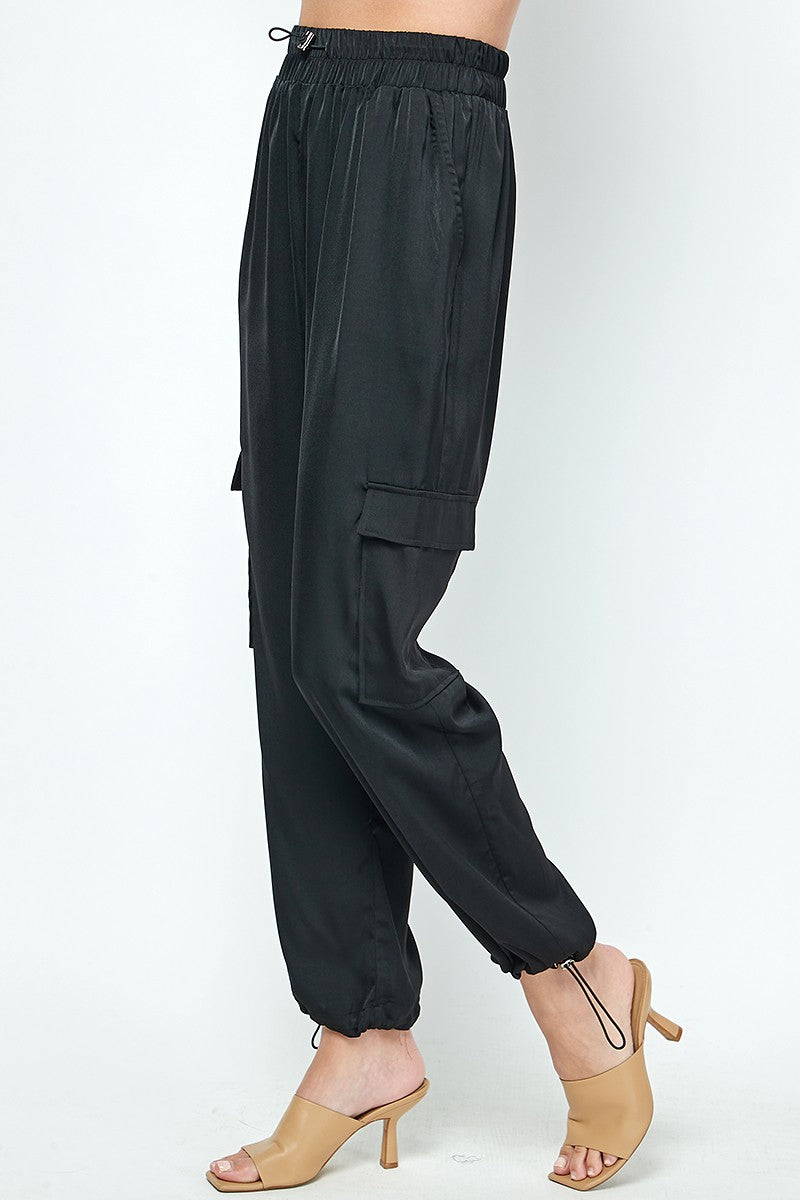 ELASTIC DRAWSTRING SATIN JOGGER PANTS