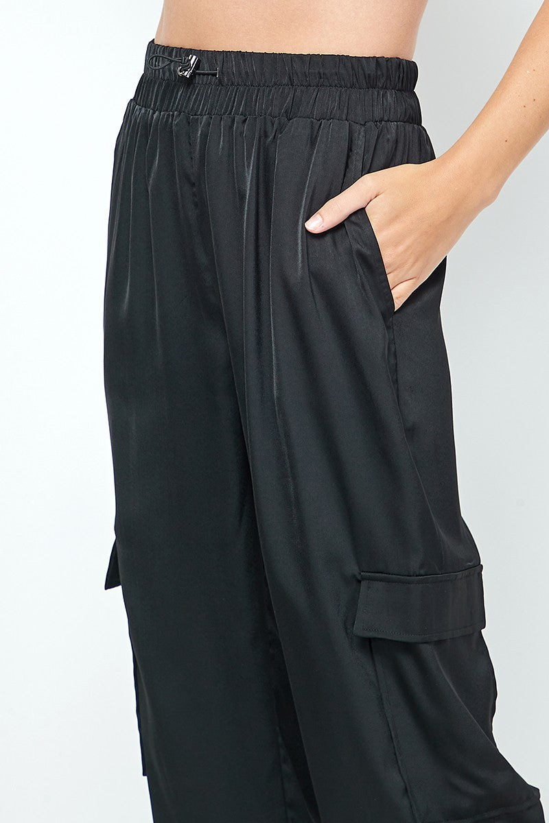 ELASTIC DRAWSTRING SATIN JOGGER PANTS