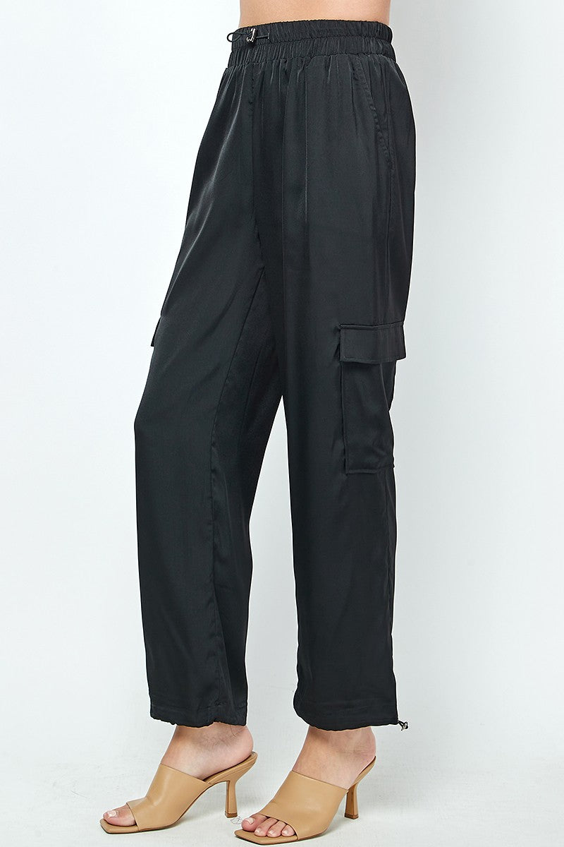 ELASTIC DRAWSTRING SATIN JOGGER PANTS
