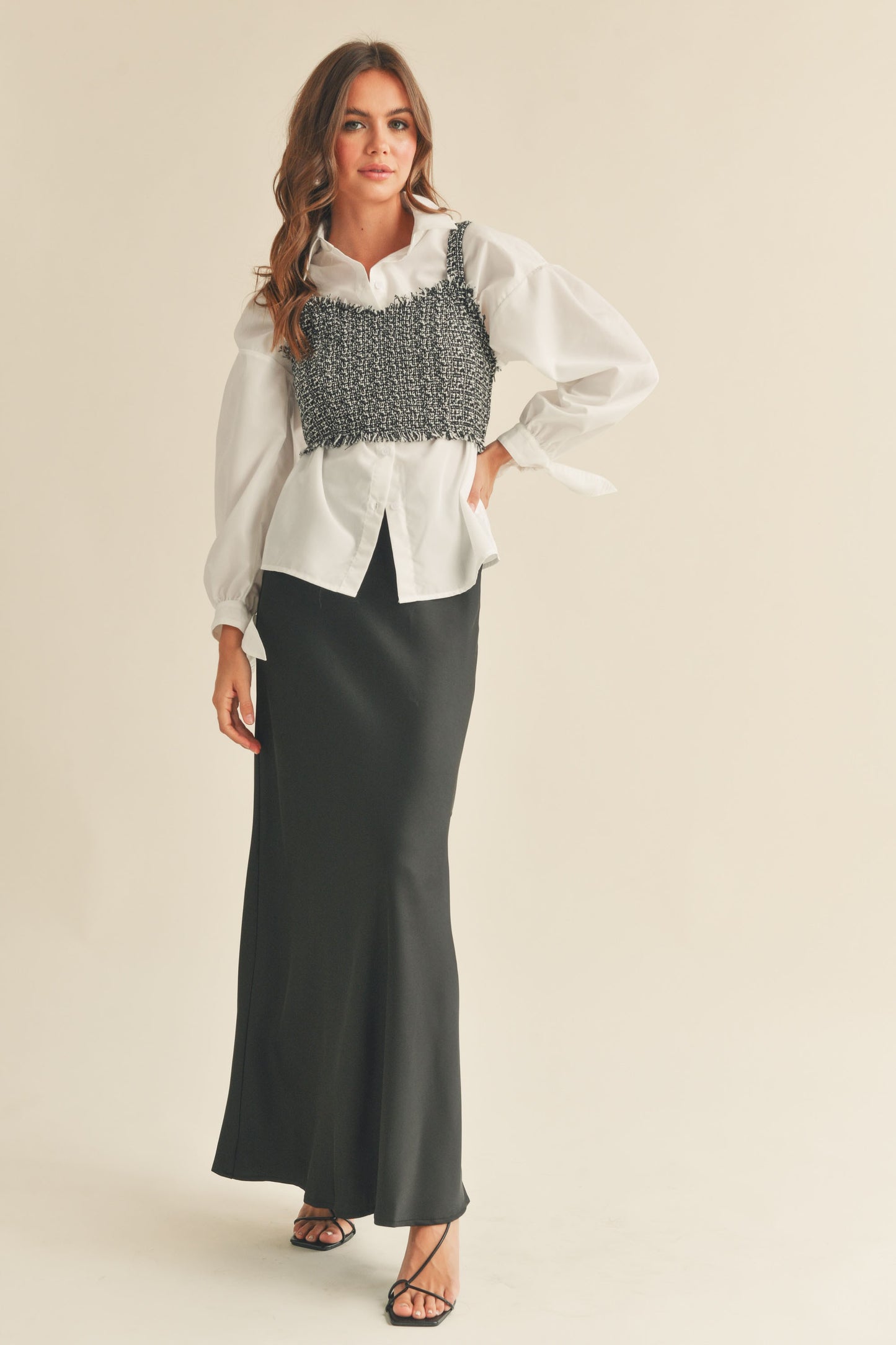 TWEED TOP BUTTON DOWN COMBO