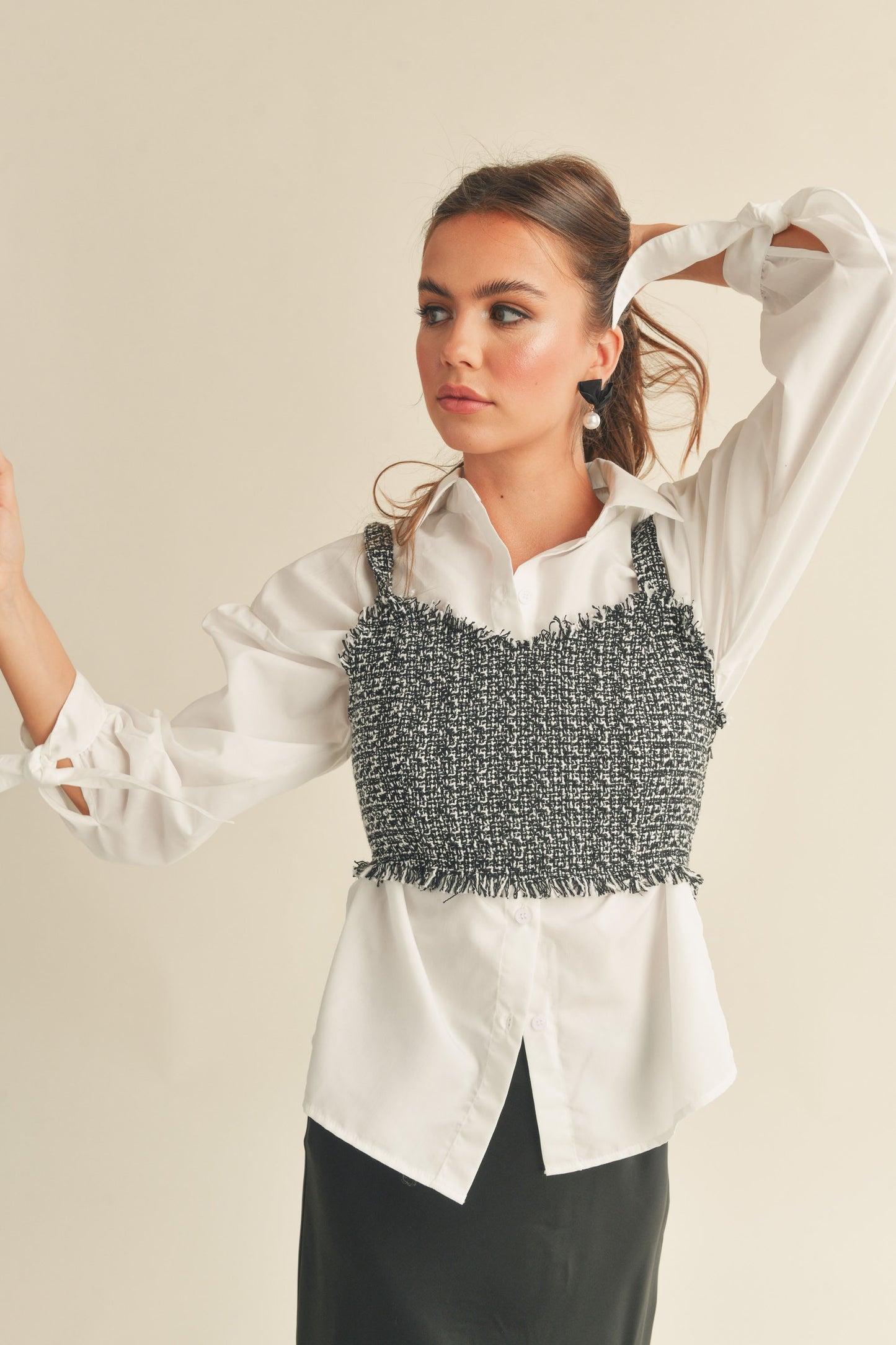 TWEED TOP BUTTON DOWN COMBO