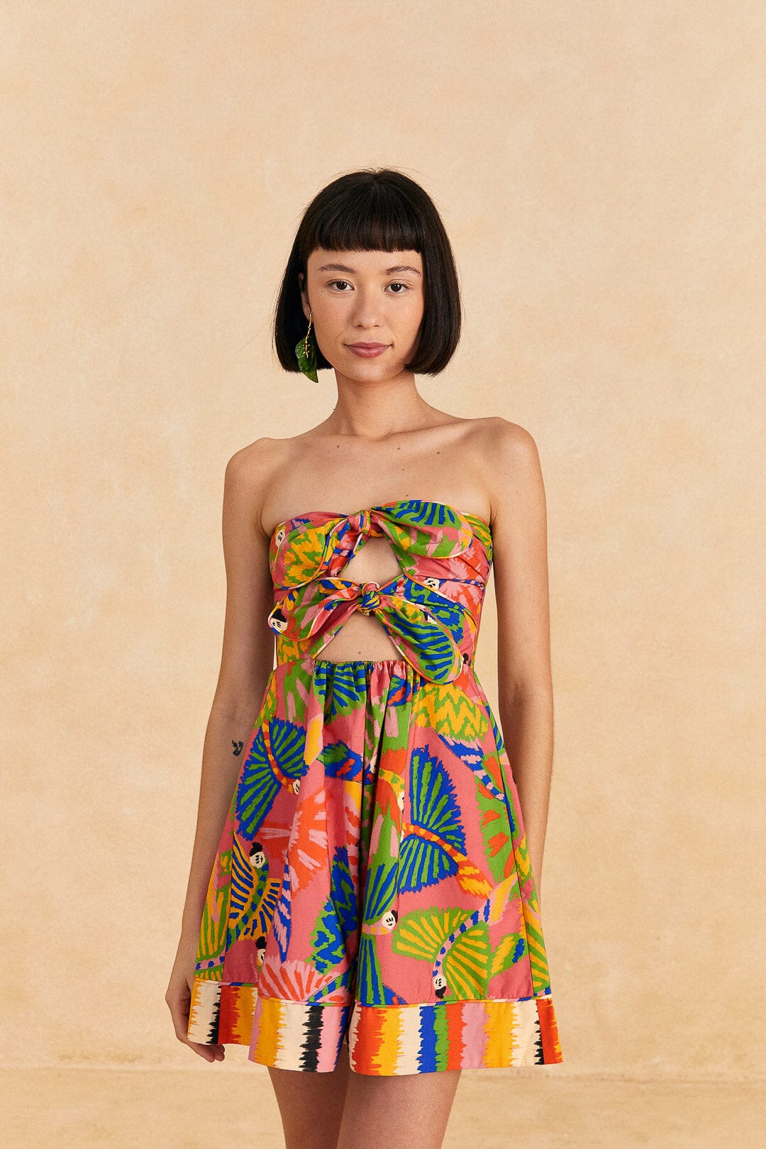 Coral Graphic Macaws Organic Cotton Mini Dress