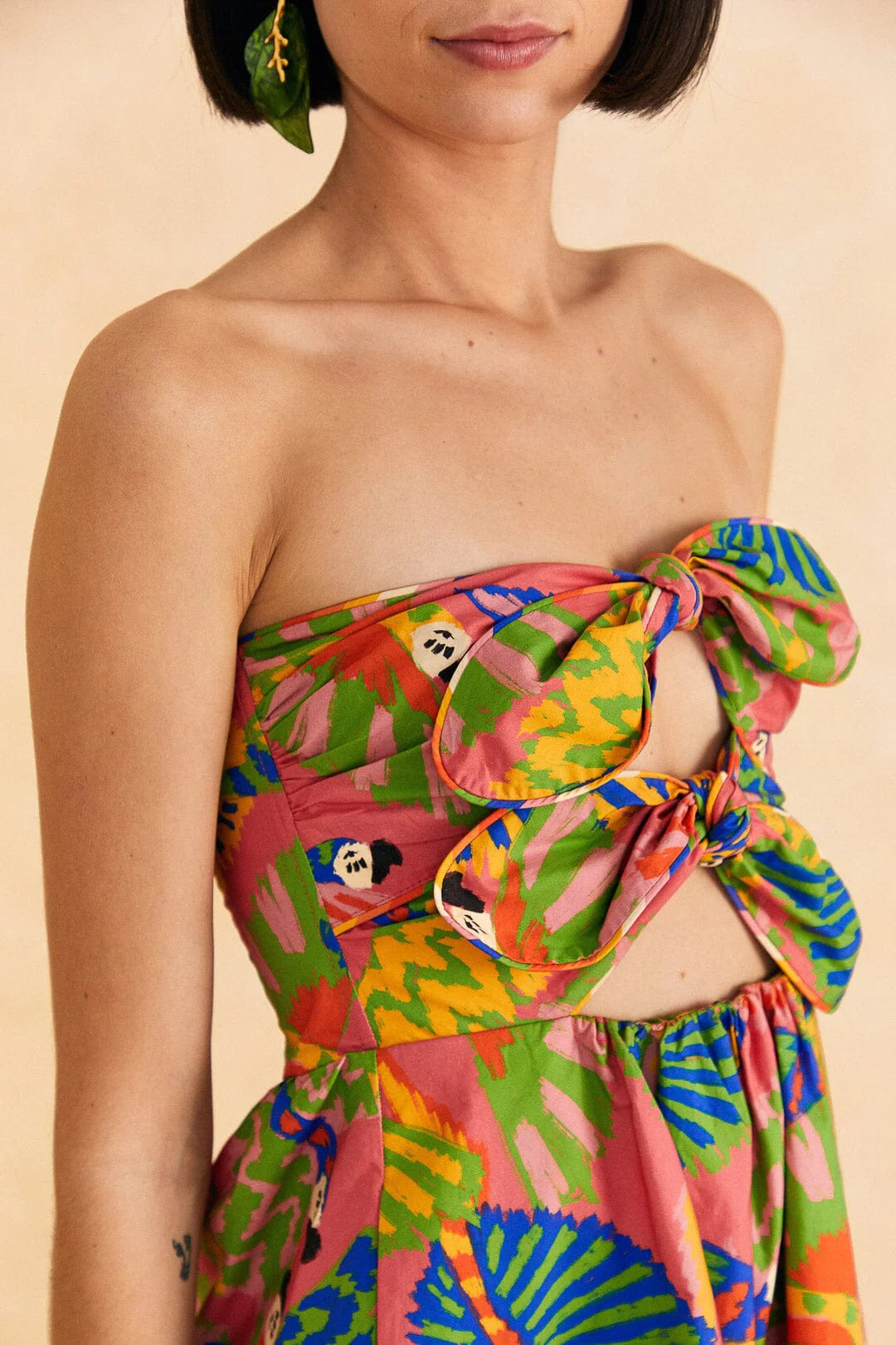 Coral Graphic Macaws Organic Cotton Mini Dress