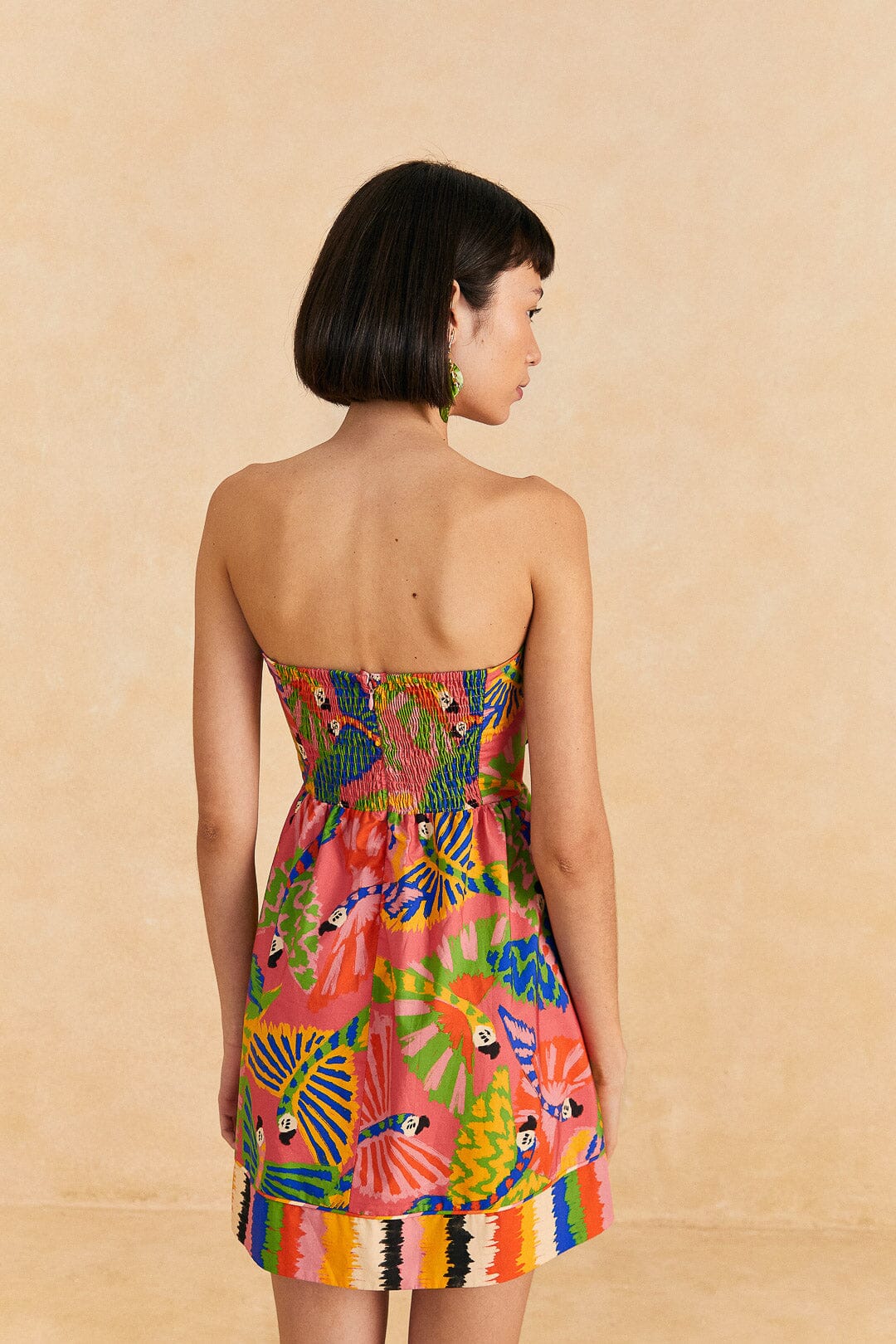 Coral Graphic Macaws Organic Cotton Mini Dress
