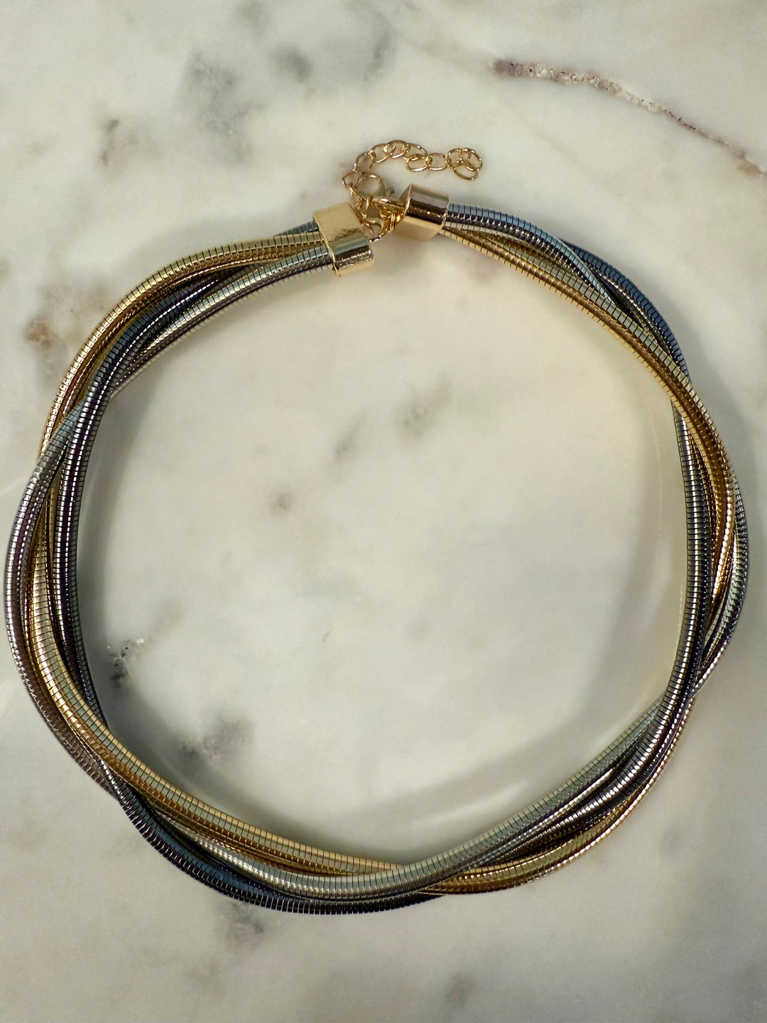 Triple Mixed Metal Choker Necklace