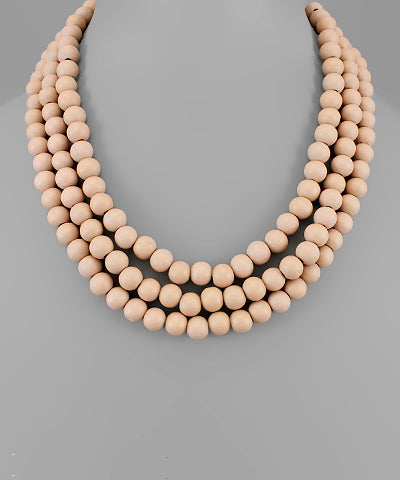 Three Tiered Wooden Bead Necklace