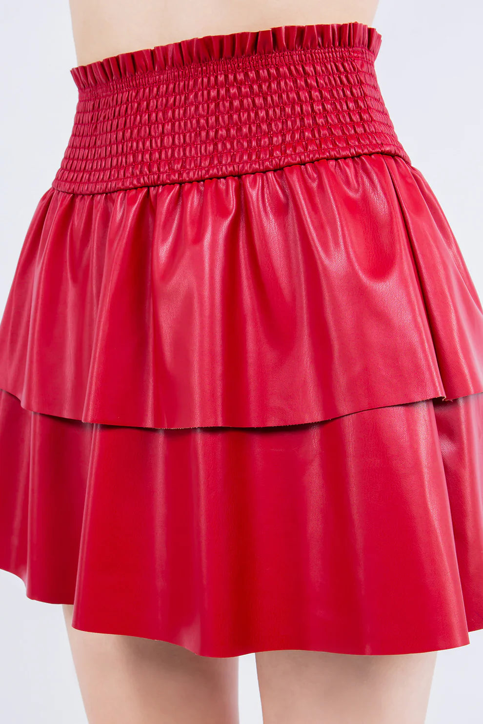 VL SMOCKED TIERED SKIRT WINE