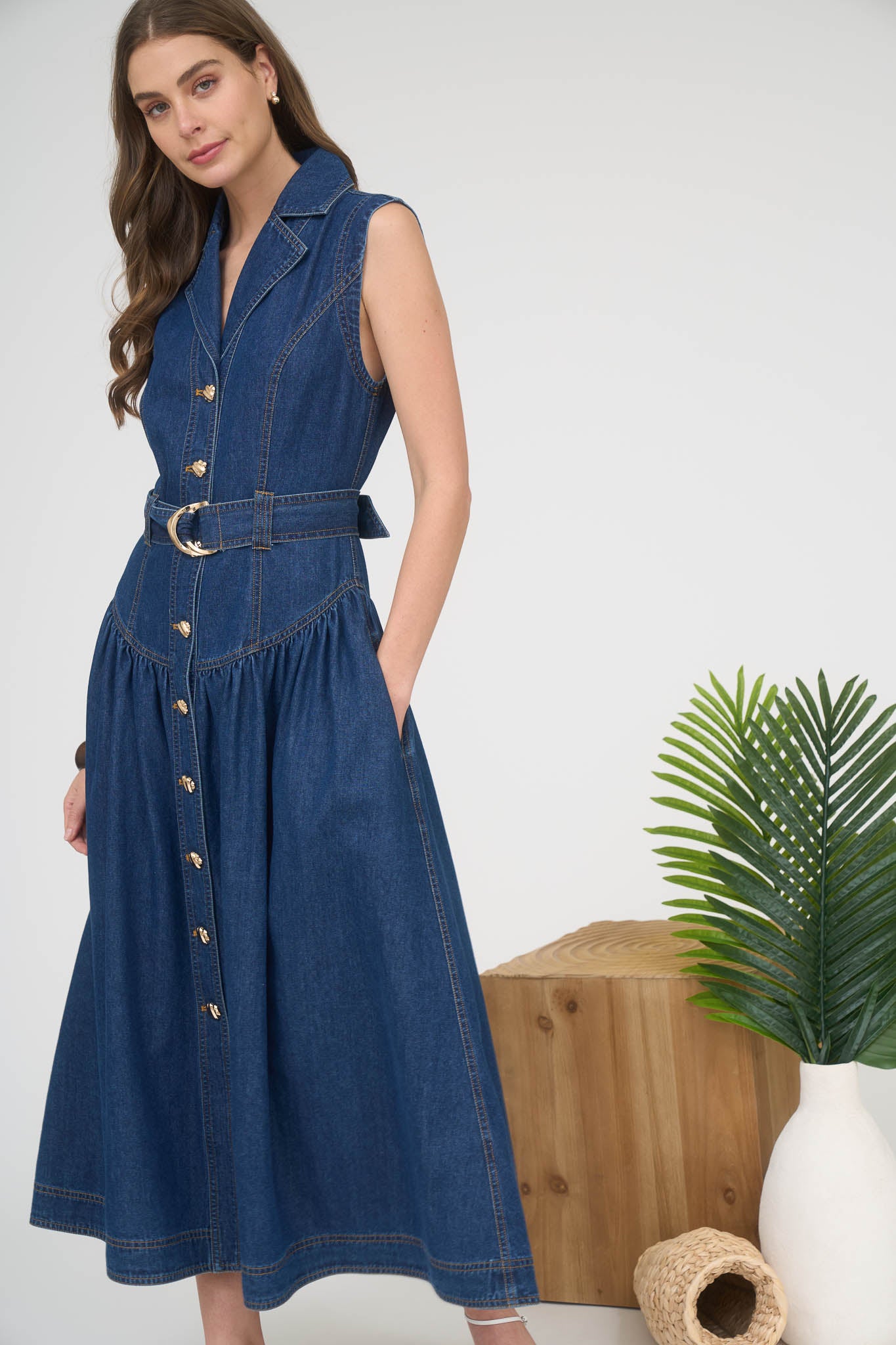 Dolly Drop Waist Denim Dress –
