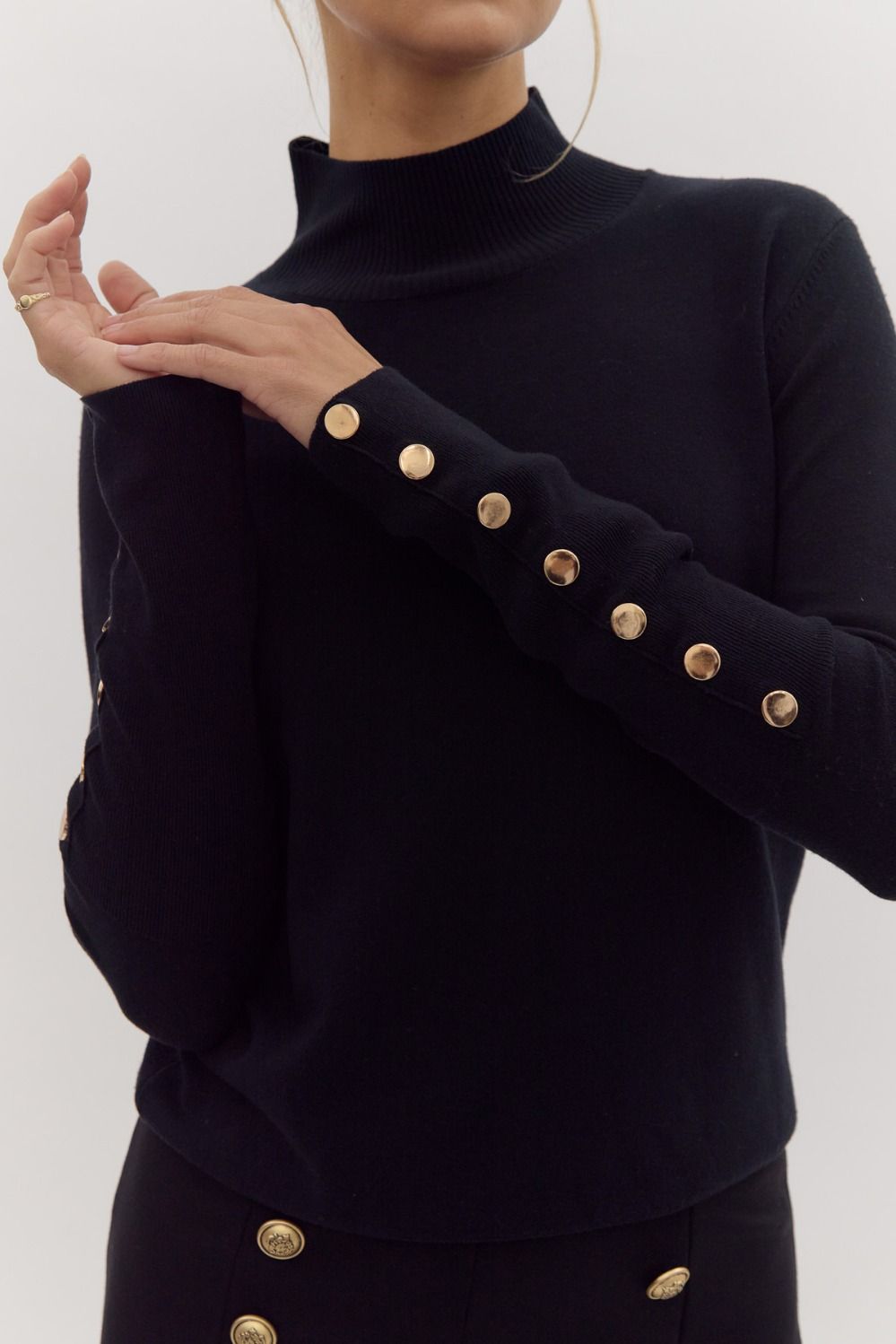 Amelia Cross Front Turtleneck Black