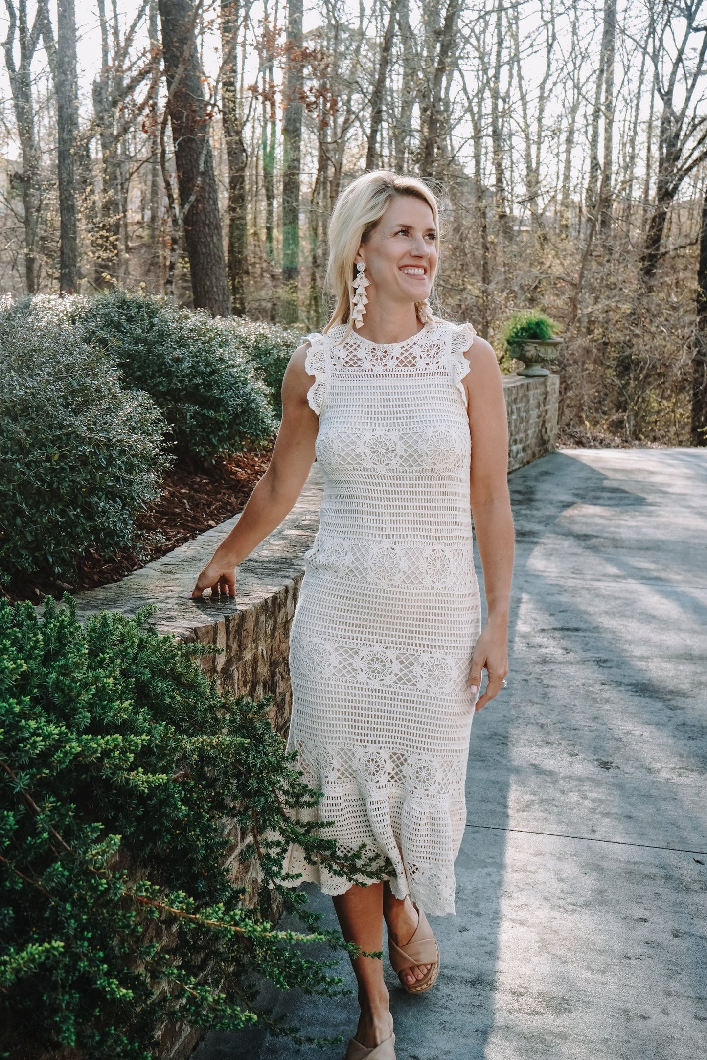 CROCHET MIDI DRESS BEIGE
