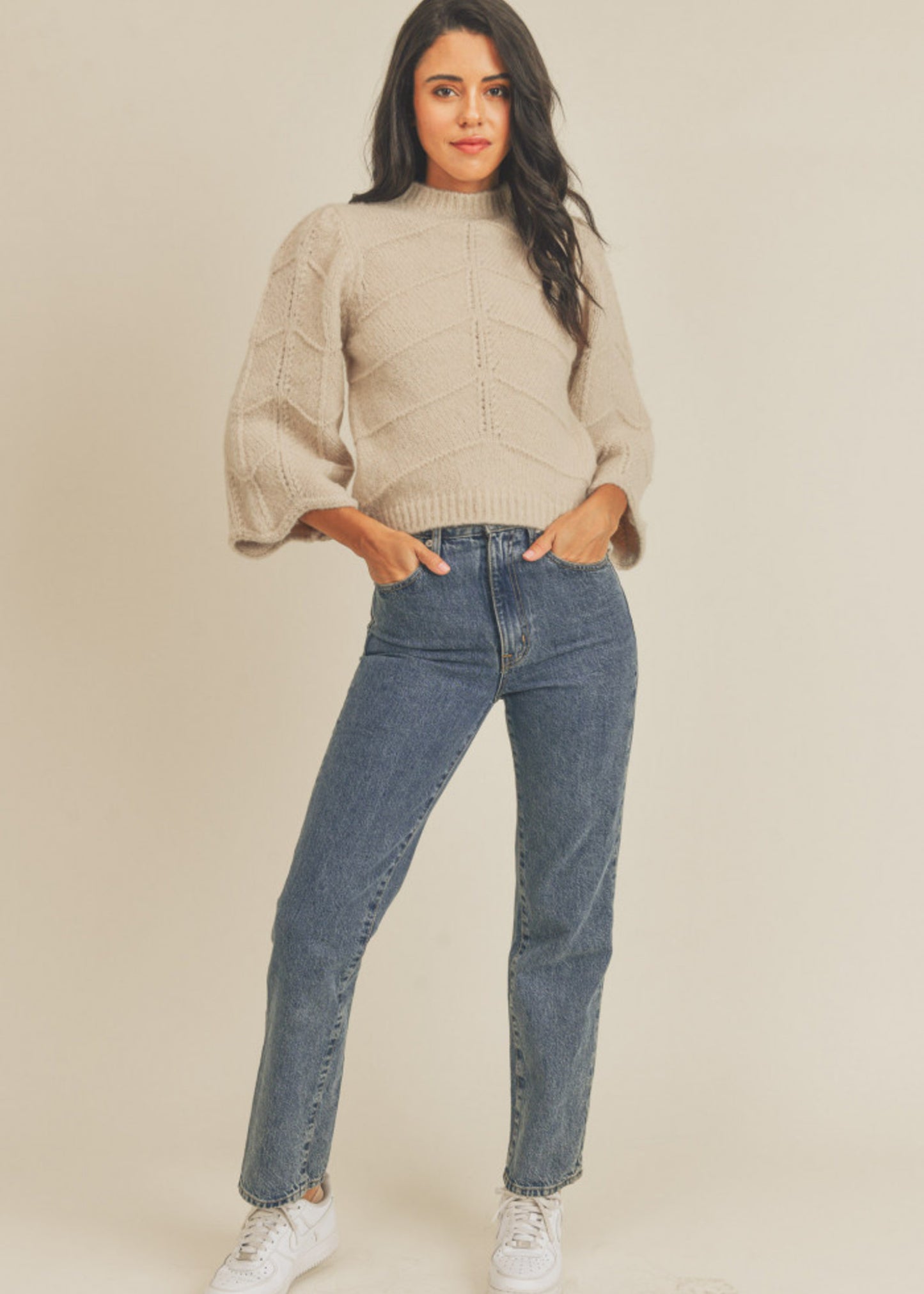 CHEVRON THREE QUARTER SLEEVE SWEATER