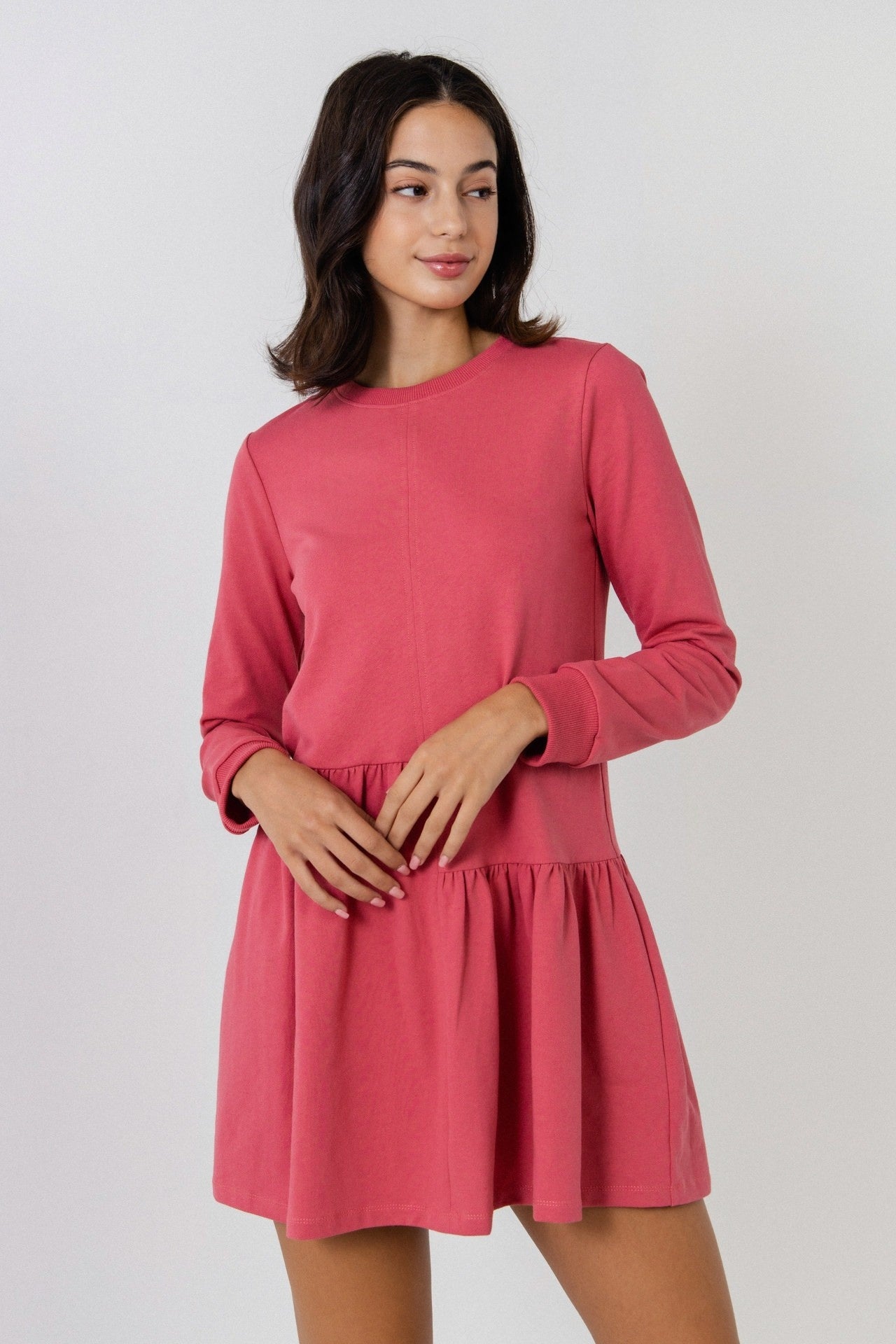 Knit Unbalanced Seam Dress Berry