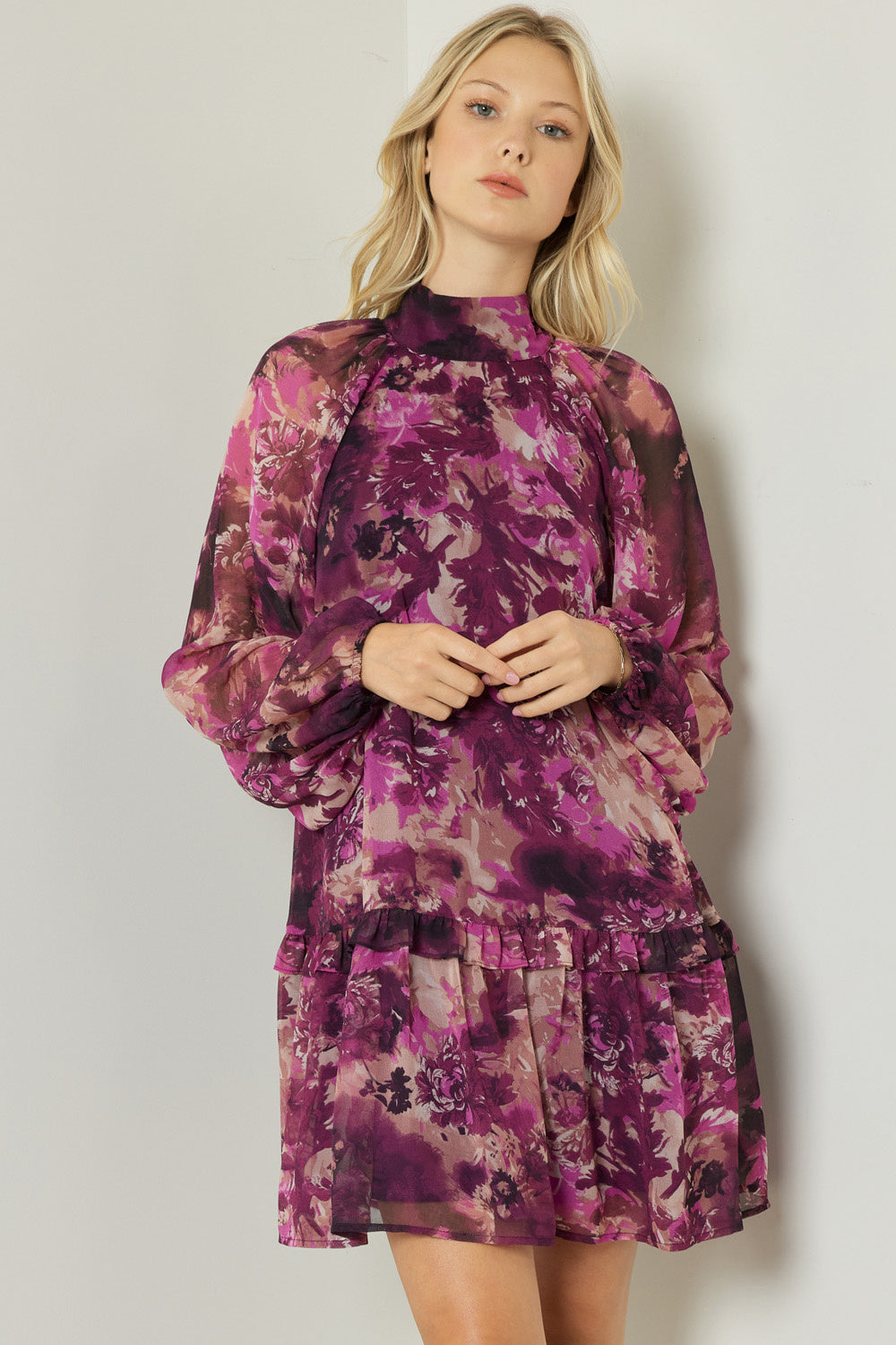 FALL FLORAL MINI DRESS ORCHID