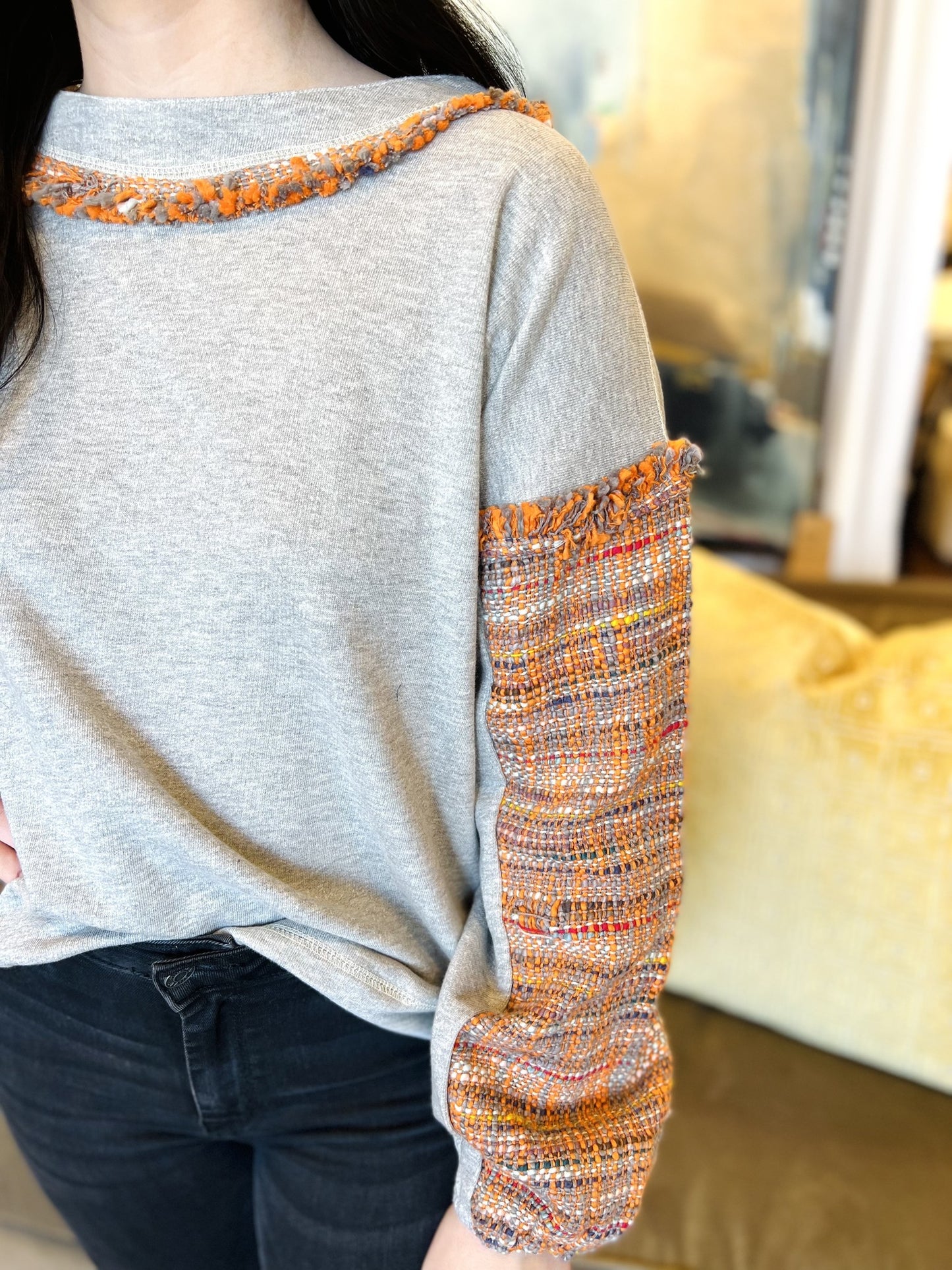 Knitted Sleeve Top GREY
