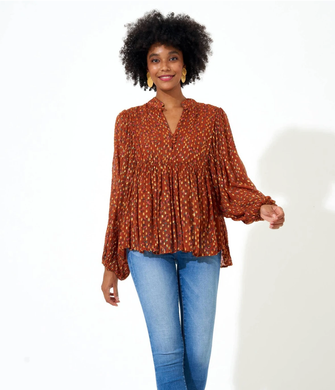 MANDARIN BALLOON SLEEVE TOP COPPER