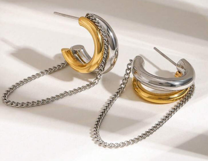 Mixed Metal Dangle Chain Hoop