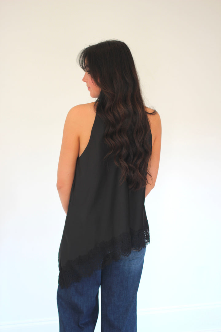 Lace Hem High Neck Blouse