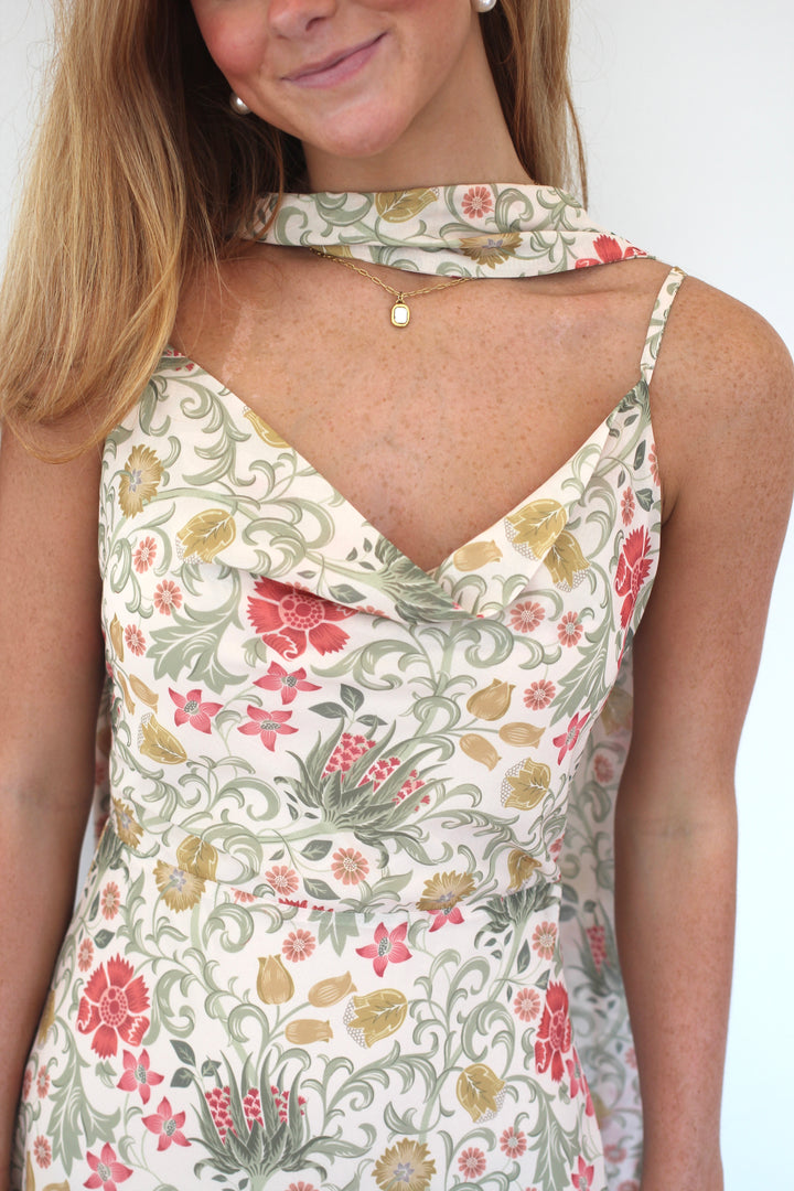 Scarf Neck Cowl Floral Maxi