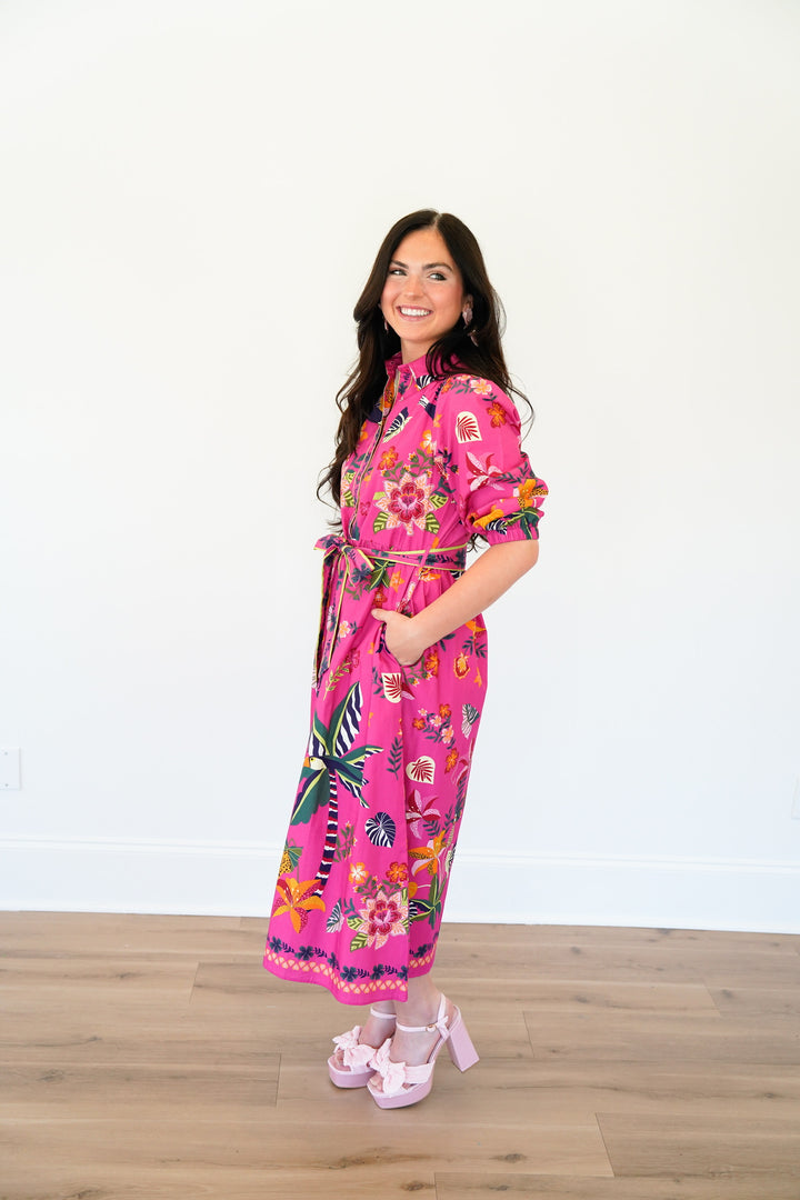 Raspberry Bloom Midi Dress