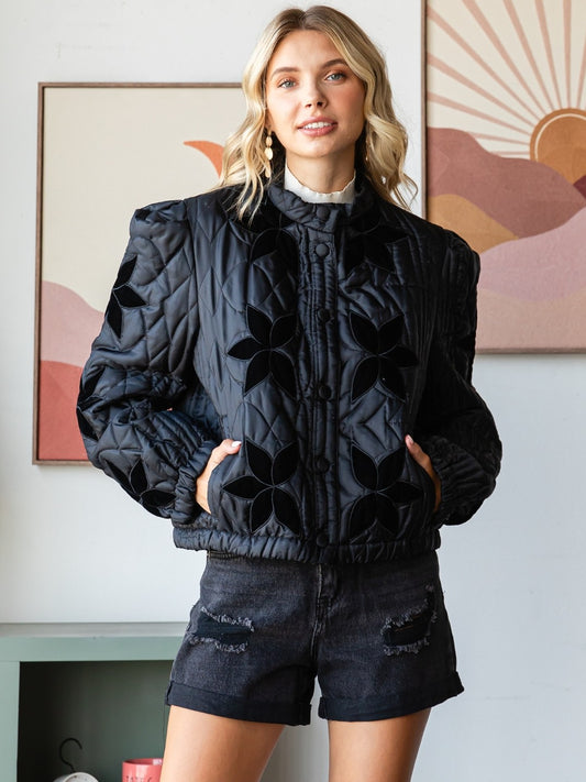 Velvet Accent Quilted Jacket