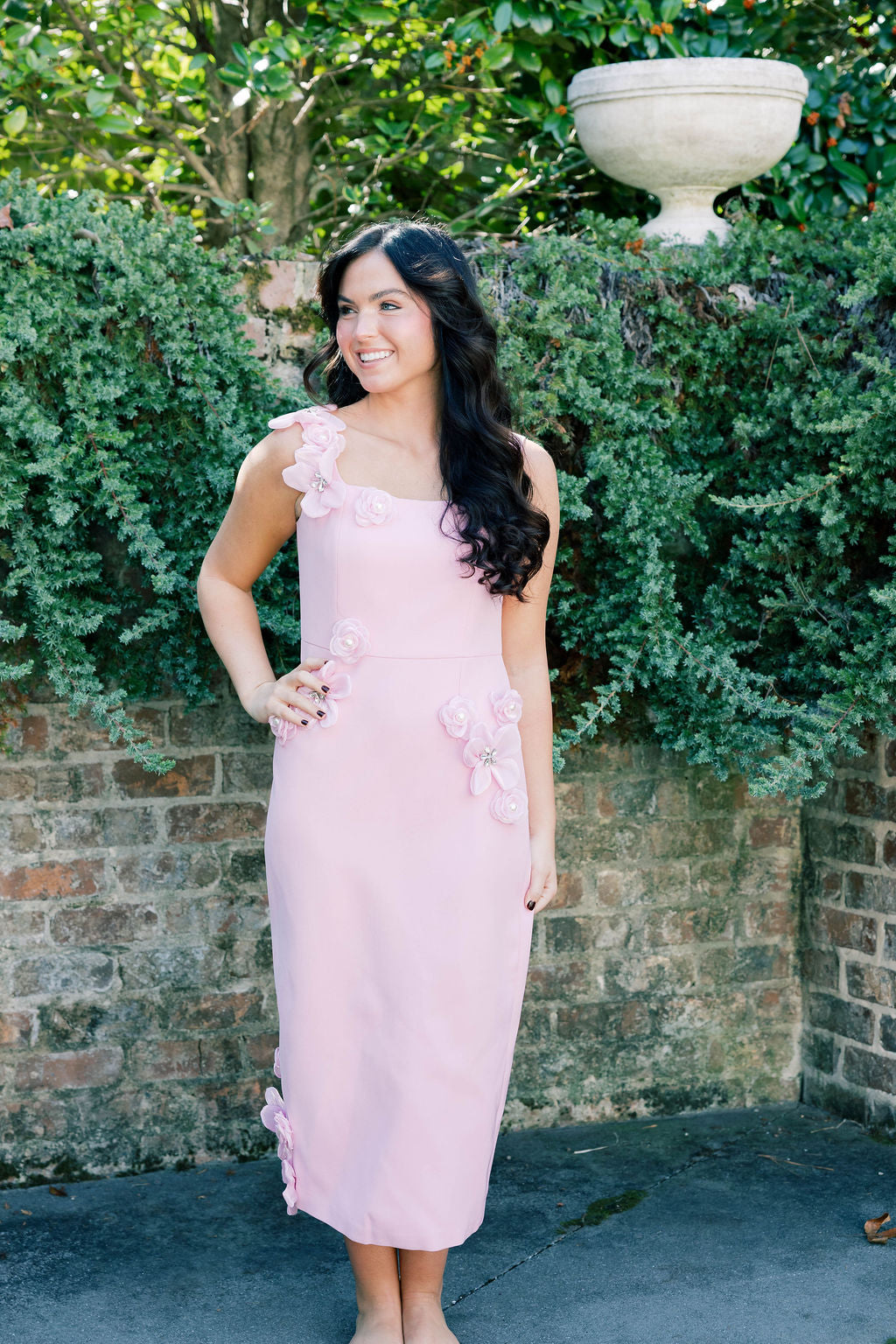 Hand-Studded Floral Appliqué Dress