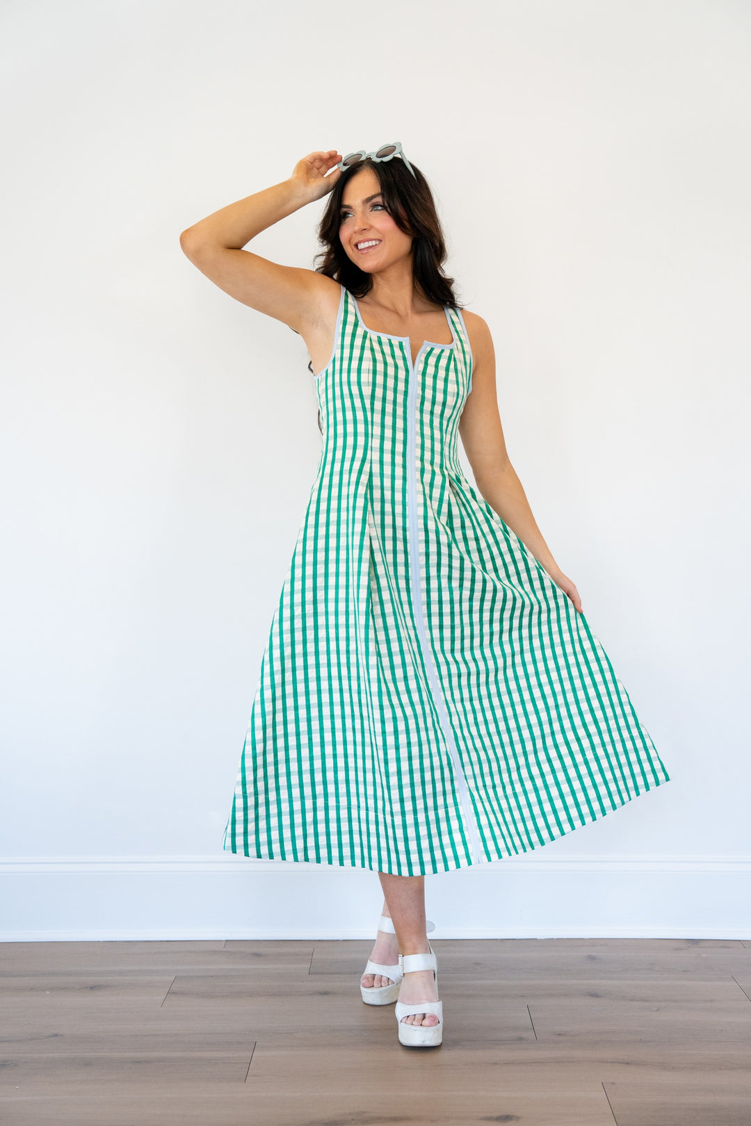 Green Gingham Midi Dress Medium Green Gingham Midi Dress Medium