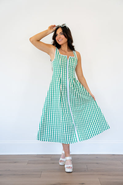 Green Gingham Midi Dress Medium Green Gingham Midi Dress Medium
