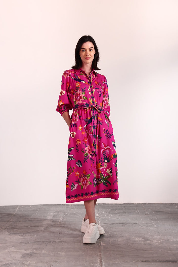 Raspberry Bloom Midi Dress