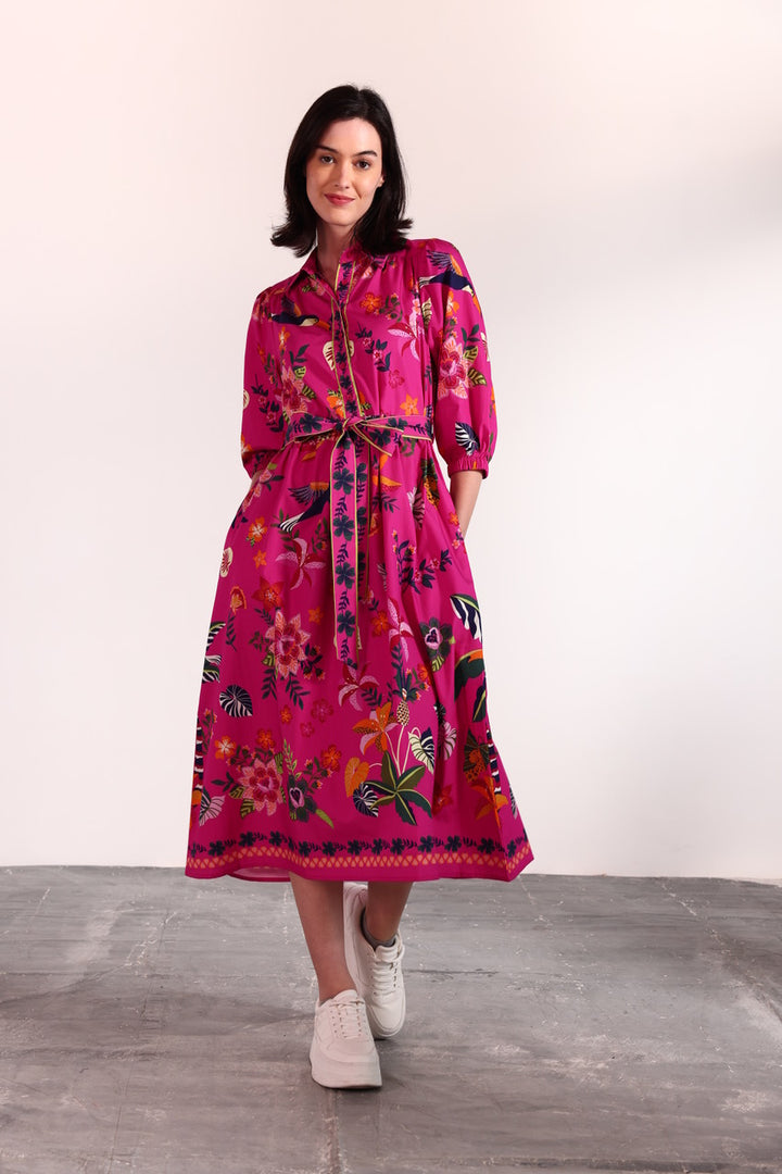 Raspberry Bloom Midi Dress