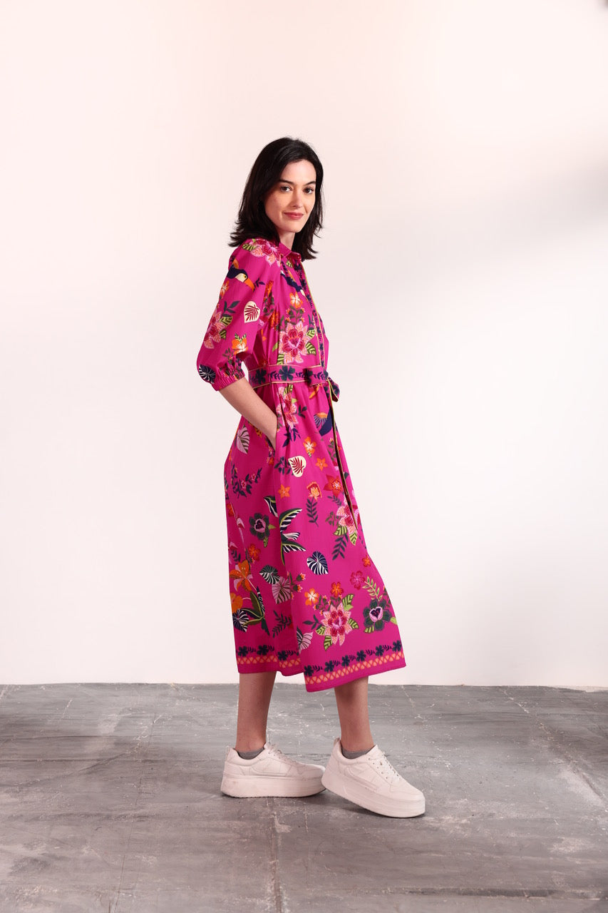 Raspberry Bloom Midi Dress