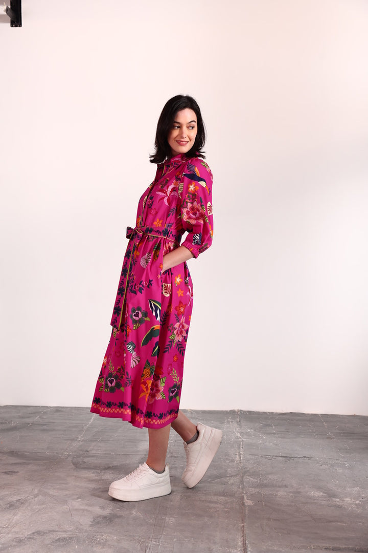 Raspberry Bloom Midi Dress