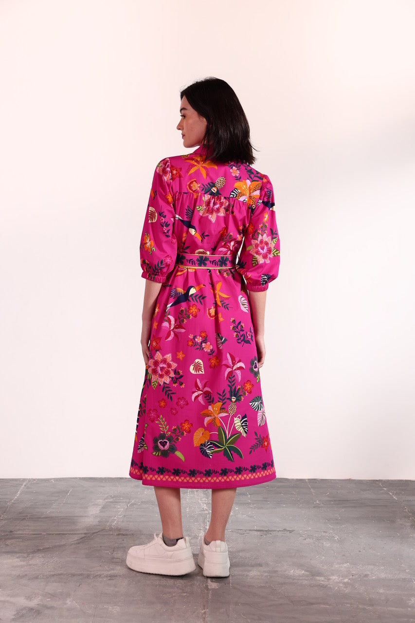 Raspberry Bloom Midi Dress