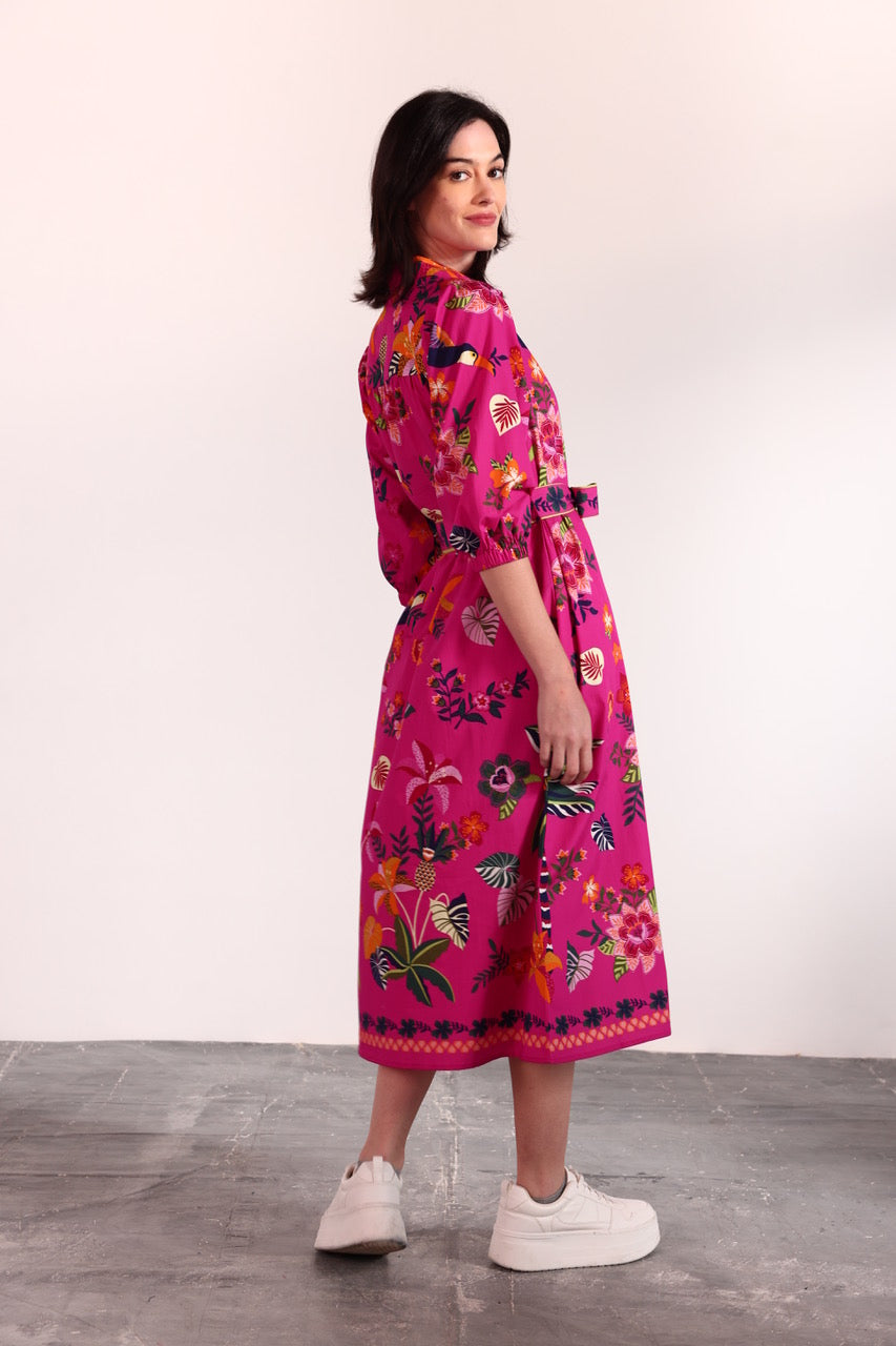 Raspberry Bloom Midi Dress