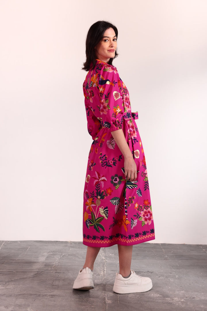 Raspberry Bloom Midi Dress