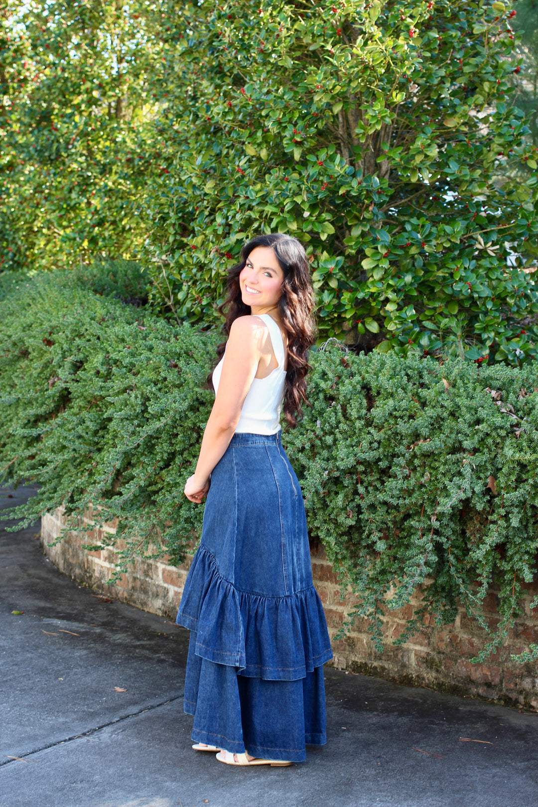 Ruffle Denim Skirt