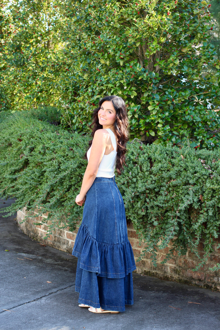 Ruffle Denim Skirt