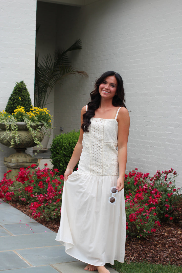 Embroidery and Lace Midi Dress