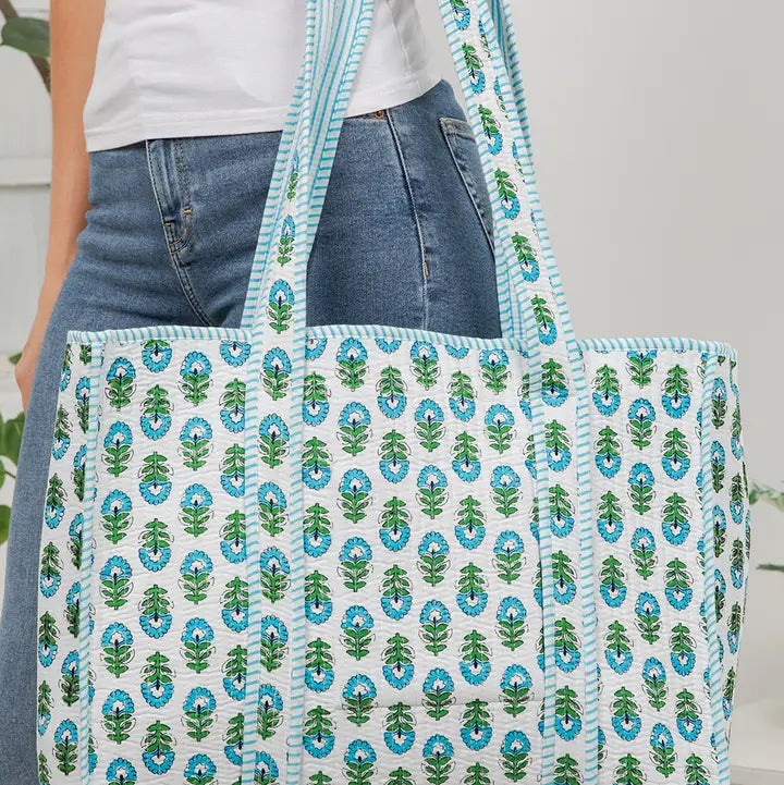 Floral Quilted Cotton Tote Bag