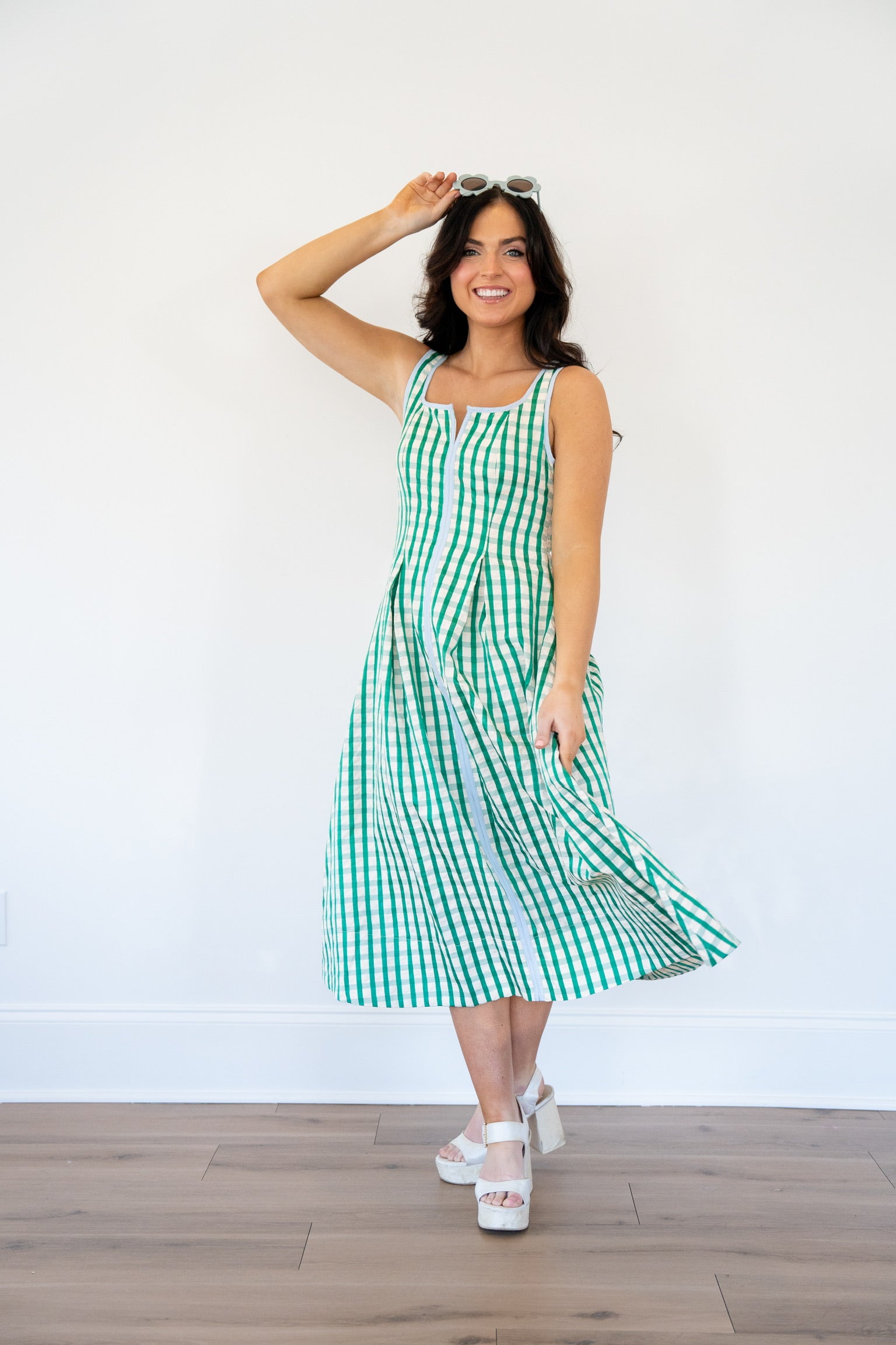 Green Gingham Midi Dress – ShopPapori.com
