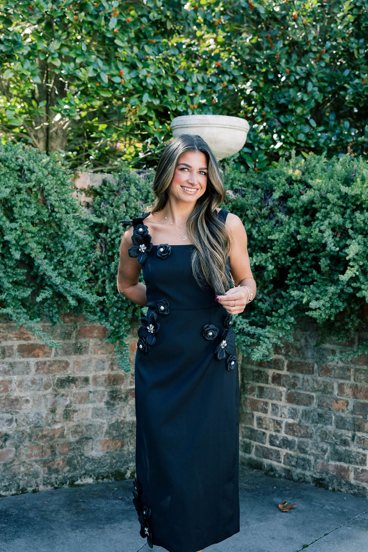 Hand-Studded Floral Appliqué Dress