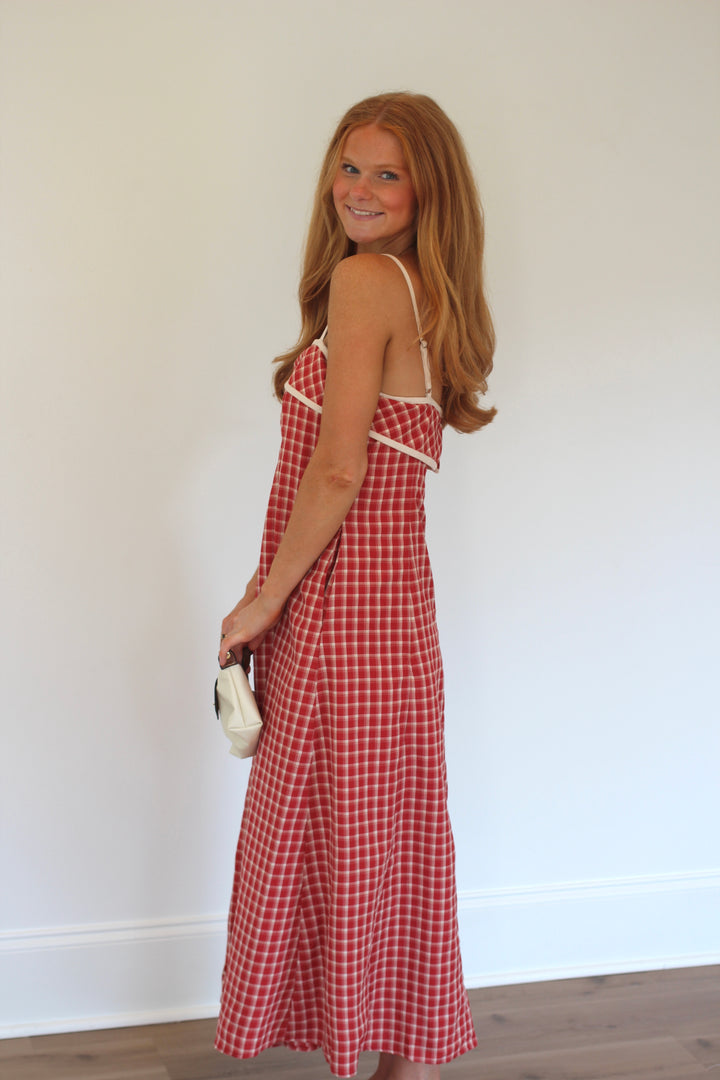Cherry Gingham Spaghetti Midi
