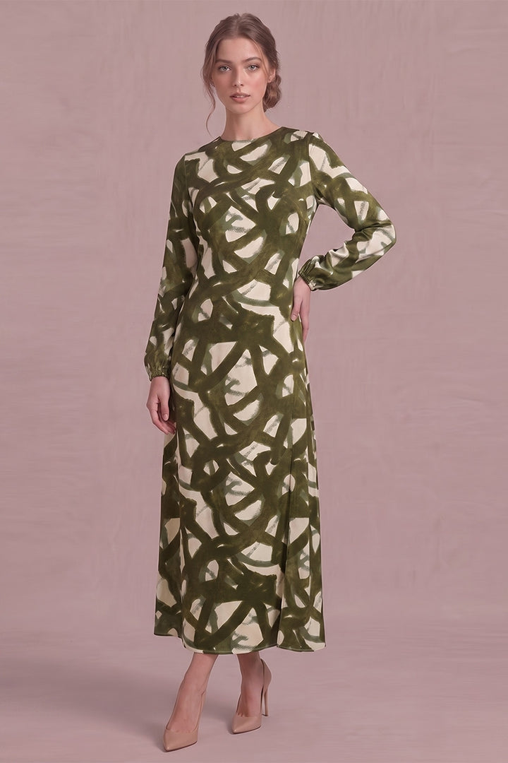Everly Dress in Cream/Olive