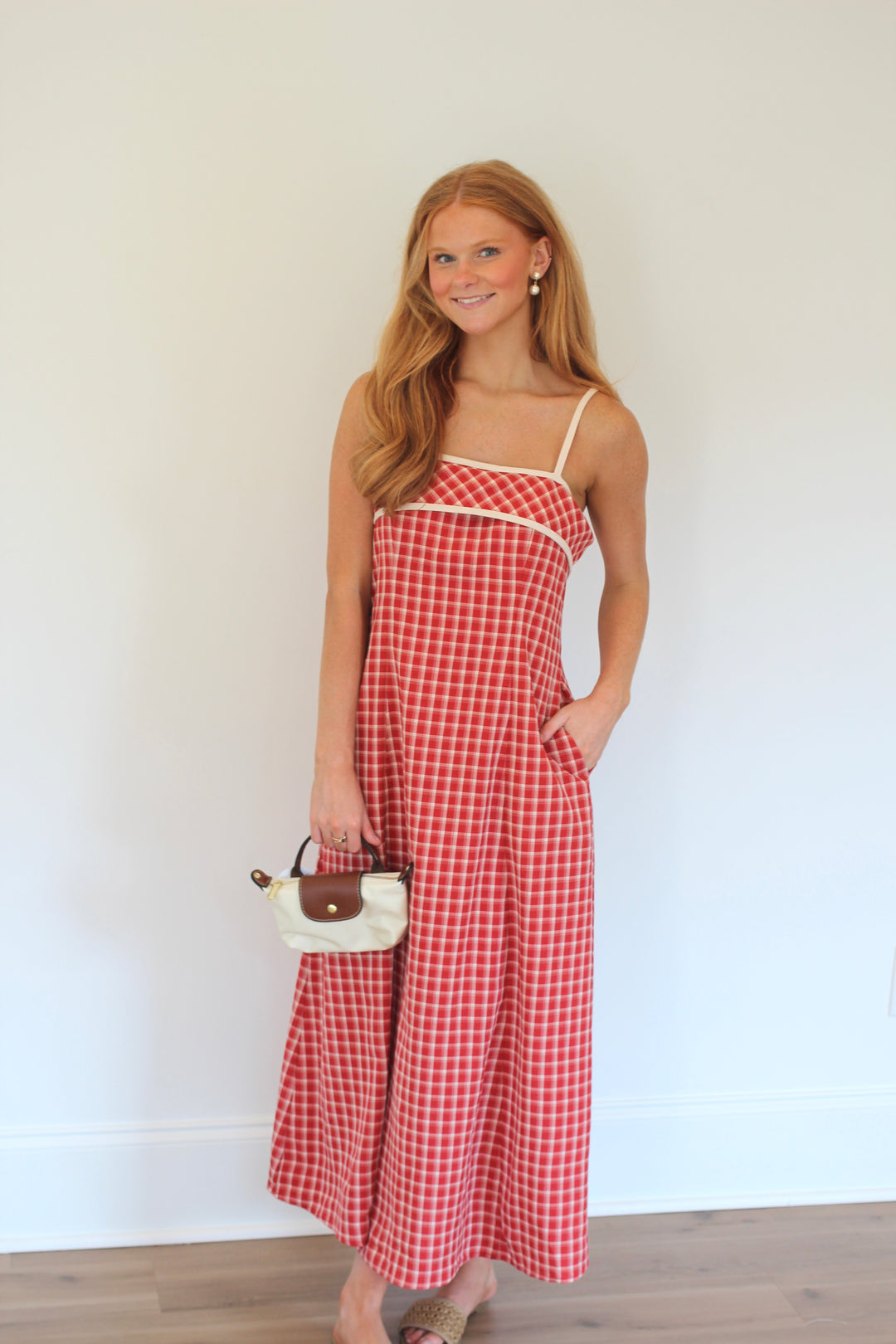 Cherry Gingham Spaghetti Midi