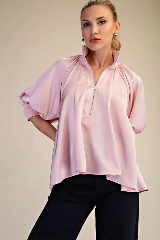 Mock Neck Puff Sleeve Blouse in Ivory